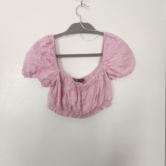 Zara Pink Puff Sleeve Crop Top - Picture 5 of 6
